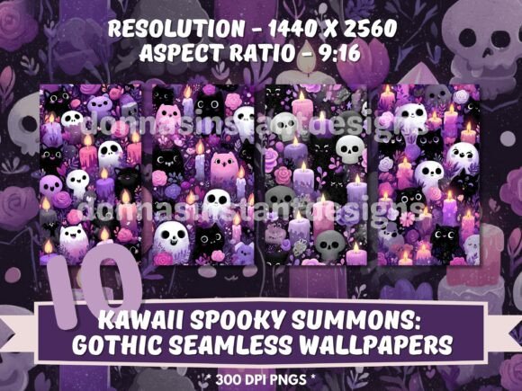 10x Cute Spooky Gothic Pattern Wallpaper