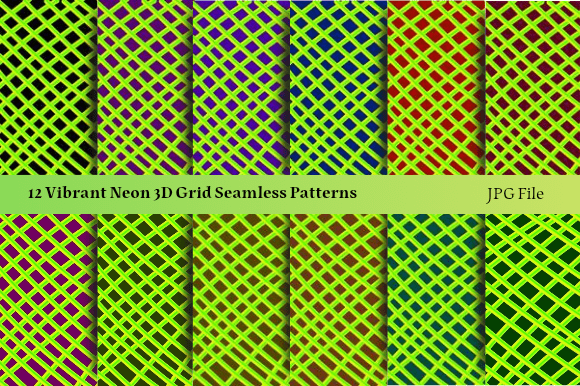 12 Vibrant Neon 3D Grid Seamless Pattern