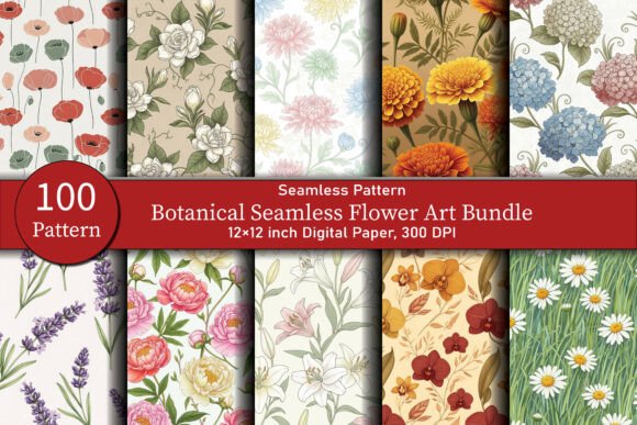 Botanical Seamless Flower Art Bundle