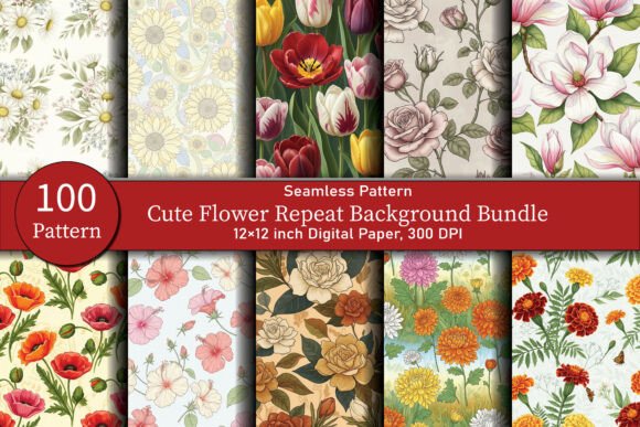 Cute Flower Repeat Background Bundle: A Vibrant Collection for Digital Designers