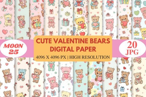 Cute Valentine Bears Digital Paper: A Delightful Addition to Creative Projects