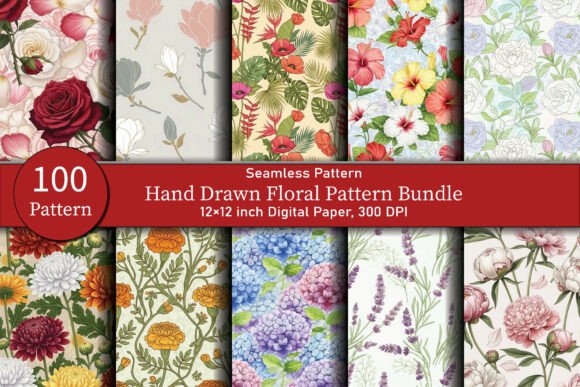 Hand Drawn Floral Pattern Bundle