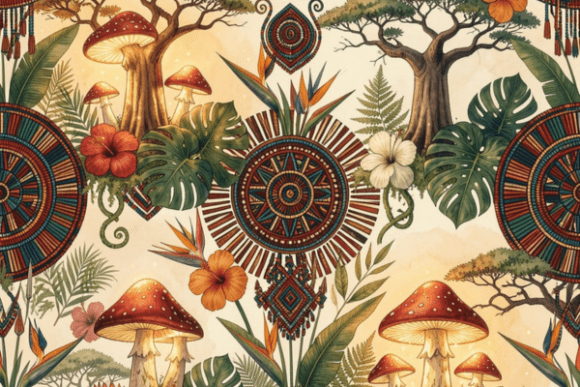 Maasai Botanical Fantasy Seamless Pattern: A Fusion of Culture and Nature
