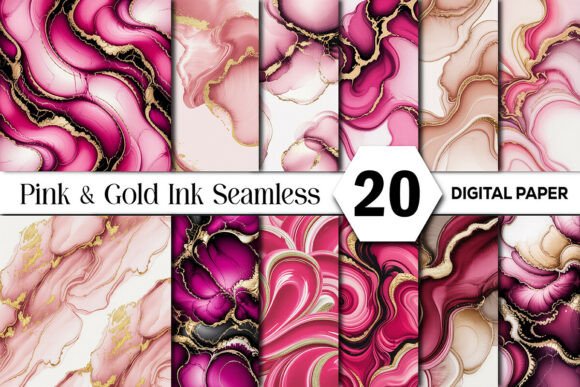 Pink Gold Ink Seamless Digital Papers