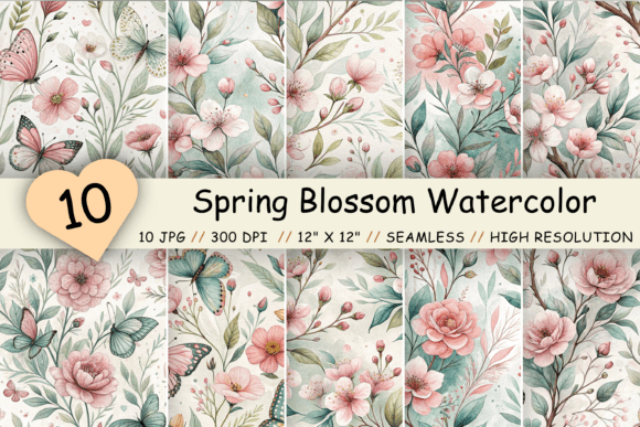 Spring Blossom Watercolor Digital Paper