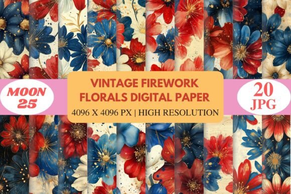 Vintage Firework Florals Digital Paper