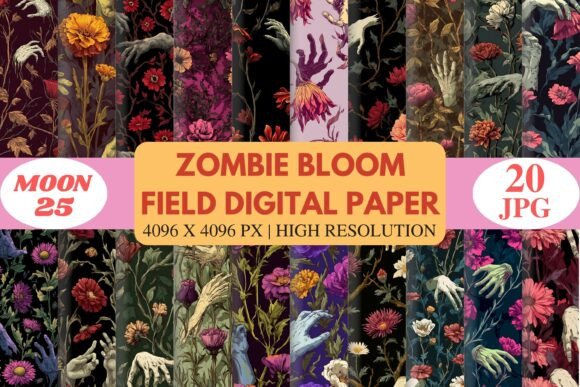 Zombie Bloom Field Digital Paper: A Dark Floral Resource for Creative Projects